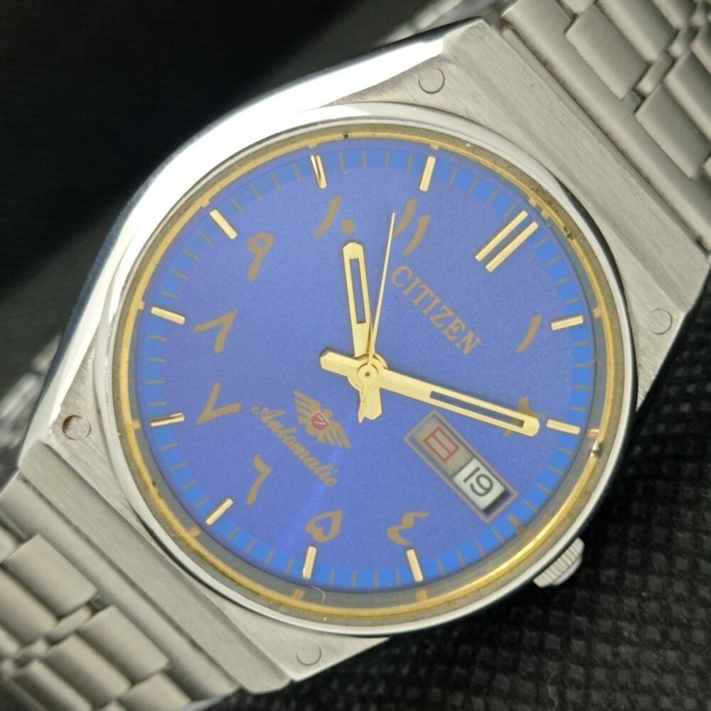 Vintage 1984 Citizen Automatic Mens Silver Watch W/daydate & Gold accents